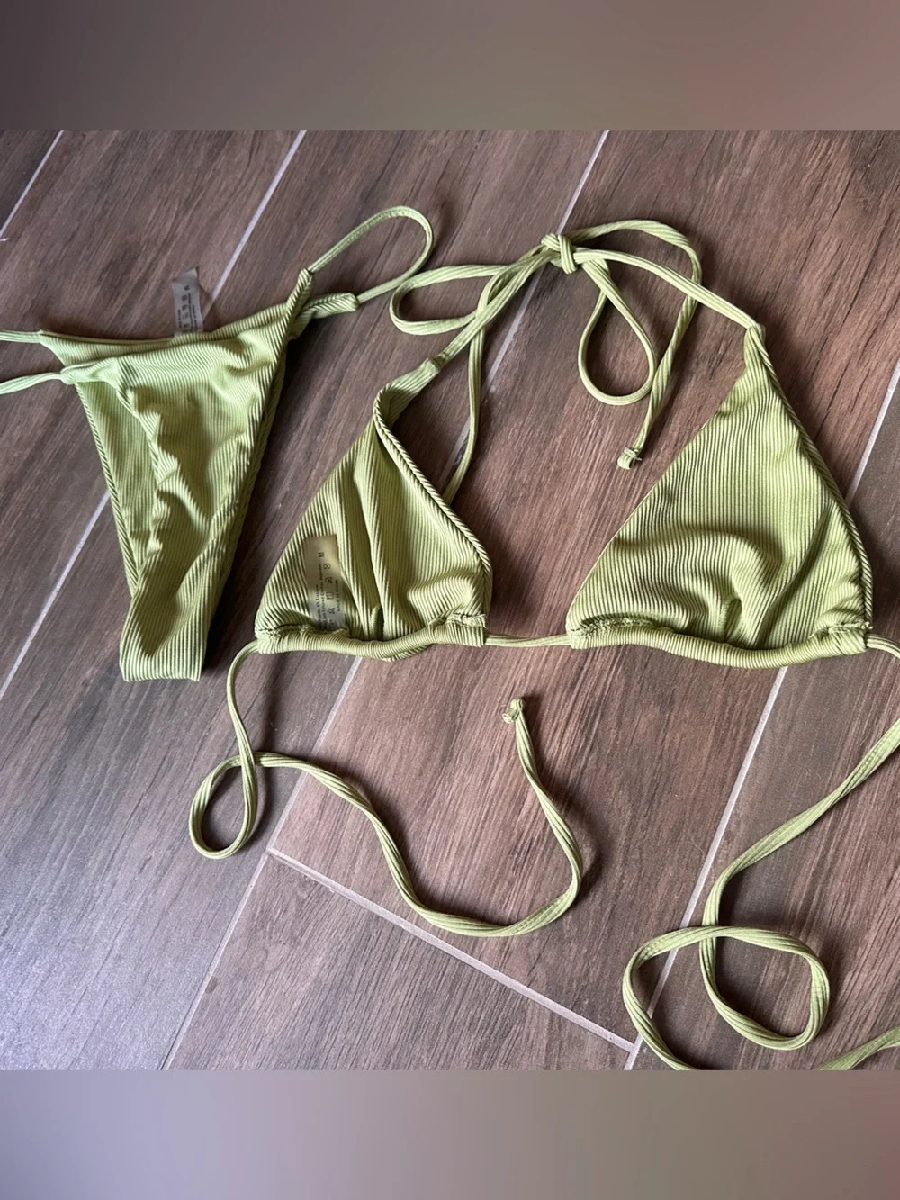 Olive Green Ribbed Triangle Bikini Set Size M